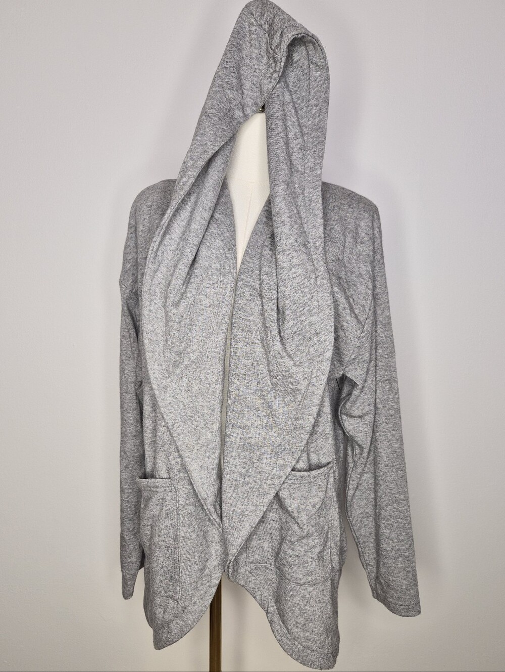 CARBON38 Grey Heathered Oversized Open Front Hooded Cardigan Jacket Size M